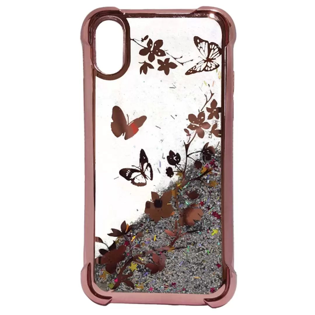 iPhone XS Max Waterfall Protective Case Rose Gold Butterfly